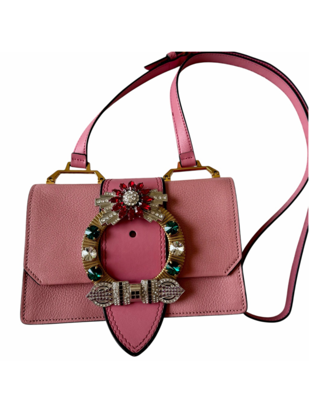 Miu Miu Miu Lady Crystal-Embellished Madras Leather Shoulder Bag - Pink - Picture 15 of 16
